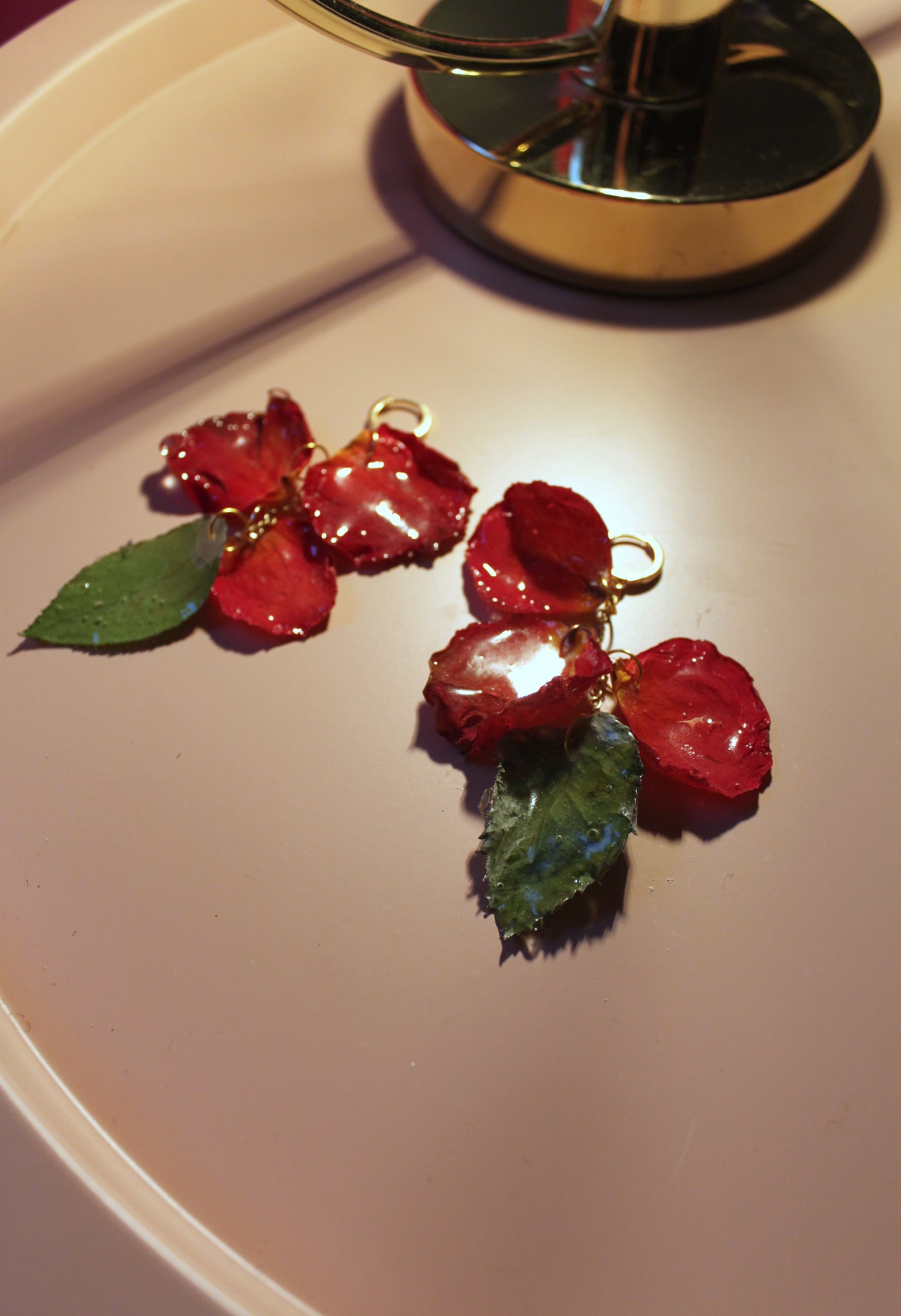 Pink Earrings made of real rose petals (several different shades)